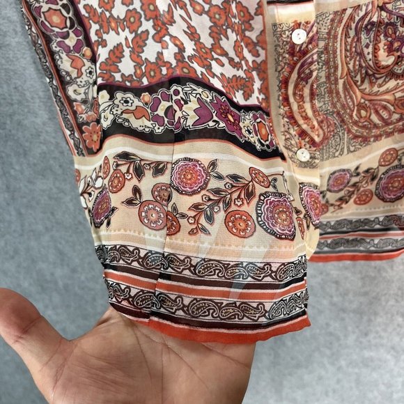 Nicola Blouse Women Medium Pink Black Beige Sheer Boho Button up flowers western - Picture 5 of 11